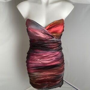 Nicole Miller ruched multicolor metallic ombre mini dress